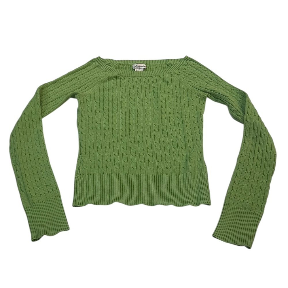 Y2K Aeropostale Green Cable Knit Sweater Cottagecore Preppy